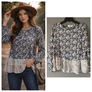 Ditsy Floral Print Long Sleeve Top Whimsigoth Fairy Grunge NWT